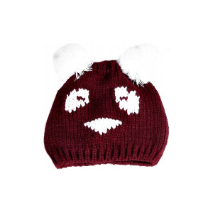 Czapka zimowa panda bordowa burgund pompony ciepła