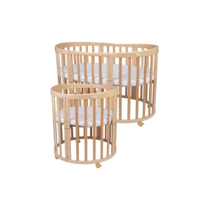 Ovales 7in1 Babybett mit Matratze - Natur