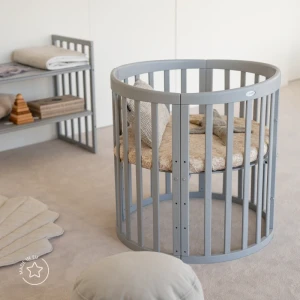 Ovales 7in1 Babybett mit Matratze - Grau