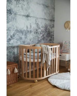 Waldin Owalne Łóżeczko rosnące z dzieckiem 7w1 z materacem - Naturalne
