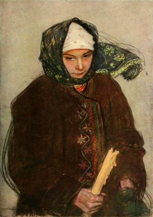 Reprodukcja Głowa chłopki (Rusinka) - Teodor Axentowicz