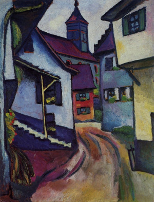 Reprodukcja Street with church in Kandern - August Macke