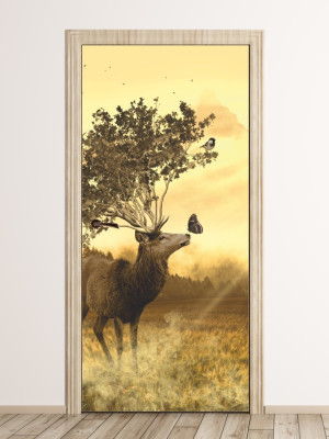 Fototapeta na drzwi jeleń z motylem FP 6093