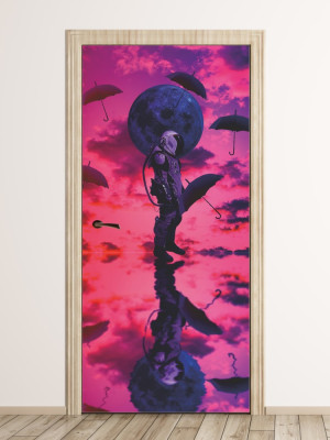Fototapeta na drzwi kosmonauta z parasolami FP 6205