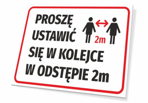 Tabliczka Prosze ustawic sie w kolejce w odstepie 2m