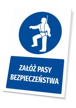 Tabliczka BHP z piktogramem Załóż pasy bezpieczeństwa
