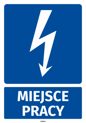 Naklejka BHP Miejsce pracy z piktogramem błyskawicy