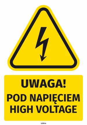 Naklejka BHP Uwaga! Pod napięciem - High voltage