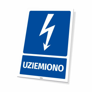 Tabliczka Uziemiono z piktogramem błyskawicy