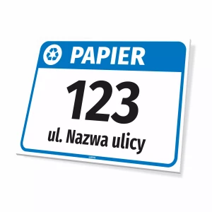 Tabliczka adresowa na kosz z ulicą i numerem domu