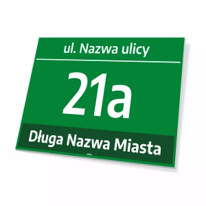 Tabliczka adresowa z numerem domu i ulicą
