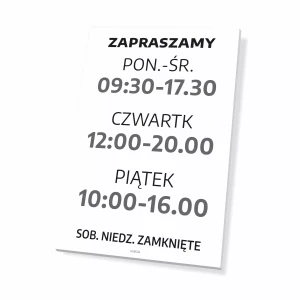 Tabliczka zapraszamy - godziny otwarcia