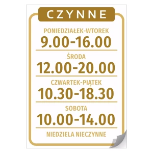Naklejka na drzwi - godziny otwarcia