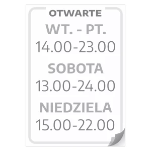 Naklejka na drzwi - godziny otwarcia