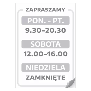 Naklejka na drzwi - zapraszamy z godzinami handlu