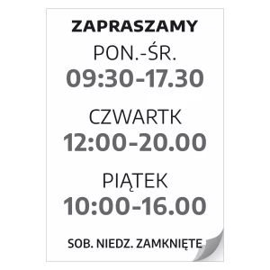 Naklejka z godzinami otwarcia - zapraszamy