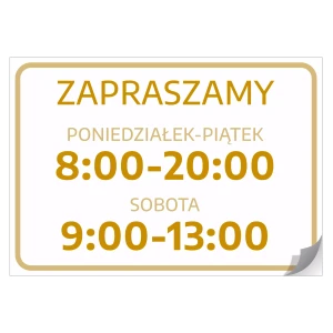 Naklejka Zapraszamy - godziny i dni handlu