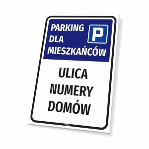 Tabliczka parkingowa dla wspólnoty mieszkaniowej - nazwa, ulice, numery