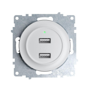ONEKEYELECTRO Prise USB encastrée à  2 sorties 5V, 2.1 A, témoin de charge LED-"Blanc"