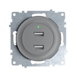 ONEKEYELECTRO Prise USB encastrée à  2 sorties 5V, 2.1 A, témoin de charge LED-"Gris"