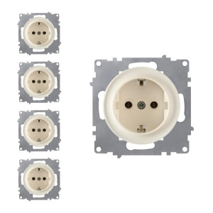ONEKEYELECTRO Prise avec terre, bornes à  vis (pack de 5)-"Beige 5 piéces"