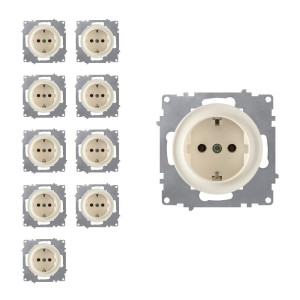 ONEKEYELECTRO Prise avec terre, bornes à  vis (pack de 10)-"Beige 10 piéces"
