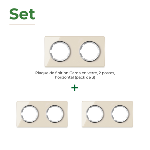 ONEKEYELECTRO Plaque de finition Garda en verre, horizontal, 2 postes (pack 3)-"Beige"