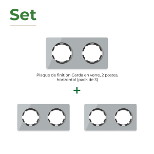 ONEKEYELECTRO Plaque de finition Garda en verre, horizontal, 2 postes (pack 3)-"Gris"