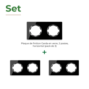 ONEKEYELECTRO Plaque de finition Garda en verre, horizontal, 2 postes (pack 3)-"Noir"