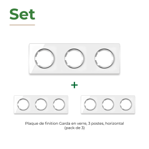 ONEKEYELECTRO Plaque de finition Garda en verre, horizontal, 3 postes (pack 3)