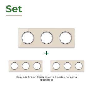 ONEKEYELECTRO Plaque de finition Garda en verre, horizontal, 3 postes (pack 3)-"Beige"