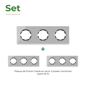 ONEKEYELECTRO Plaque de finition Garda en verre, horizontal, 3 postes (pack 3)-"Gris"