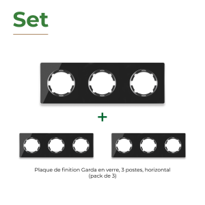 ONEKEYELECTRO Plaque de finition Garda en verre, horizontal, 3 postes (pack 3)-"Noir"
