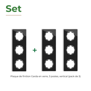 ONEKEYELECTRO Plaque de finition en verre Garda, 3 postes, vertical (pack 3)-"Noir"