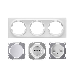 ONEKEYELECTRO Plaque 3 postes Florence + 1 Prise avec terre + 1 Interrupteur simple + 1 Prise RJ45-"Blanc"