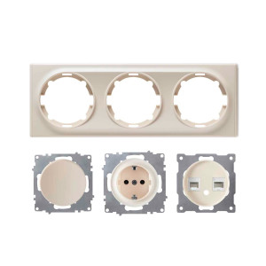 ONEKEYELECTRO Plaque 3 postes Florence + 1 Prise avec terre + 1 Interrupteur simple + 1 Prise RJ45-"Beige"