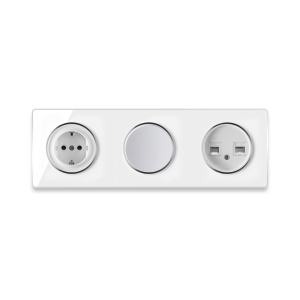 WARMON Plaque de finition 3 postes, Série Garda, horizontal + 1 Prise de courant avec mise à la terre + 1 Interrupteur simple + 1 Prise RJ45