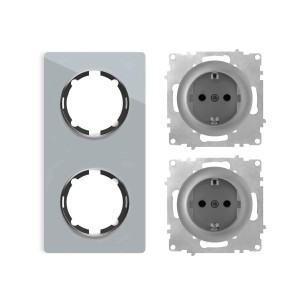 ONEKEYELECTRO Plaque 2 postes Garda, verticale + 2 Prises avec terre-"Gris"