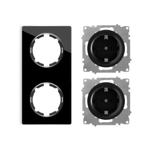 ONEKEYELECTRO Plaque 2 postes Garda, verticale + 2 Prises avec terre-"Noir"