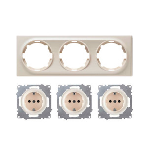 ONEKEYELECTRO Plaque 3 postes Florence + 3 Prises avec terre-"Beige"