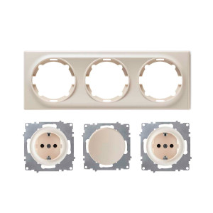 ONEKEYELECTRO Plaque 3 postes Florence + 2 Prises avec terre + 1 Interrupteur simple-"Beige"