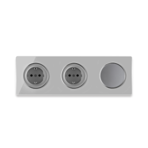 ONEKEYELECTRO Plaque 3 postes Garda horizontal + 2 Prises avec terre + 1 Interrupteur simple-"Gris"