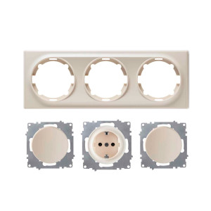 ONEKEYELECTRO Plaque 3 postes Florence + 1 Prise avec terre + 2 Interrupteurs simples-"Beige"