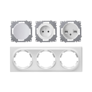 WARMON Prise de courant avec terre 16A + interrupteur + double prise RJ45   ensemble complet   cadre de finition plastique   série Florence