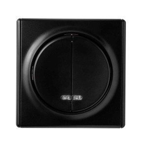 ONEKEYELECTRO Interrupteur double, simple allumage, témoin lumineux, 1 voie, encastré, avec plaque de finition Florence-"Noir"
