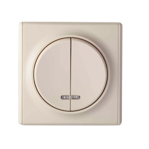 ONEKEYELECTRO Interrupteur double, simple allumage, témoin lumineux, 1 voie, encastré, avec plaque de finition Florence-"Beige"