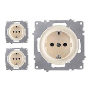 ONEKEYELECTRO Prise avec terre, bornes à  vis (pack de 3)-"Beige 3 piéces"