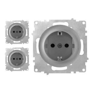 ONEKEYELECTRO Prise avec terre, bornes à  vis (pack de 3)-"Gris 3 piéces"