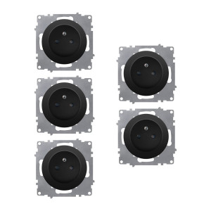 WARMON Lot de 5 prises de courant avec terre 16A   mécanismes à assembler   noir