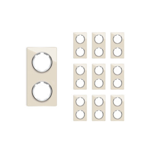 ONEKEYELECTRO Plaque de finition Garda en verre, 2 postes, vertical (pack 10)-"Beige"